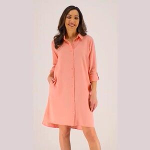 Naturals Denim & Co. Shirt dress coral linen blend. Pre-worn excellent condition
